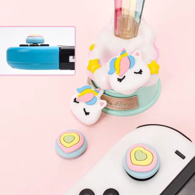 Alt view image 4 of 7 - Cute Pony & Love Heart Thumb Grips Caps for Switch Lite/OLED - Soft Silicone Joystick Button Caps, Analog Joy Con Stick Protective Cover, Rainbow (4PCS)