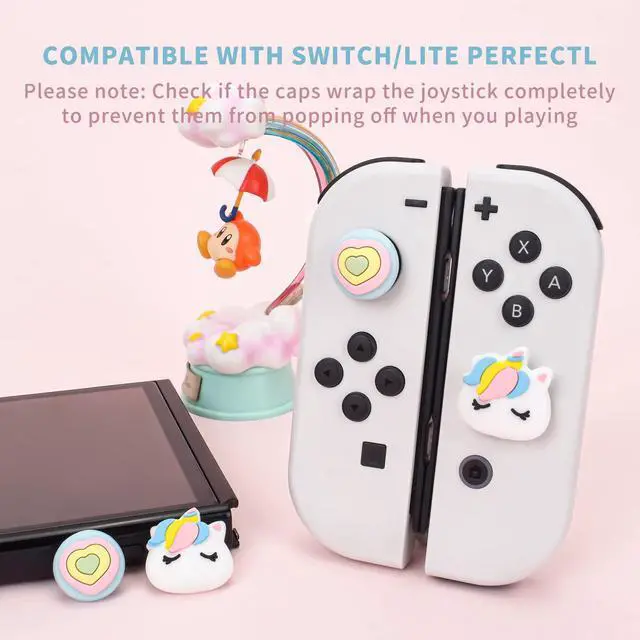 Alt view image 5 of 7 - Cute Pony & Love Heart Thumb Grips Caps for Switch Lite/OLED - Soft Silicone Joystick Button Caps, Analog Joy Con Stick Protective Cover, Rainbow (4PCS)