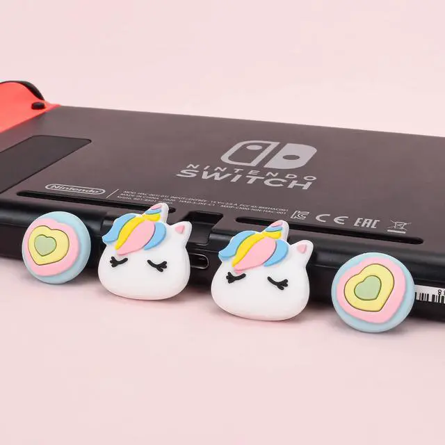 Alt view image 3 of 7 - Cute Pony & Love Heart Thumb Grips Caps for Switch Lite/OLED - Soft Silicone Joystick Button Caps, Analog Joy Con Stick Protective Cover, Rainbow (4PCS)