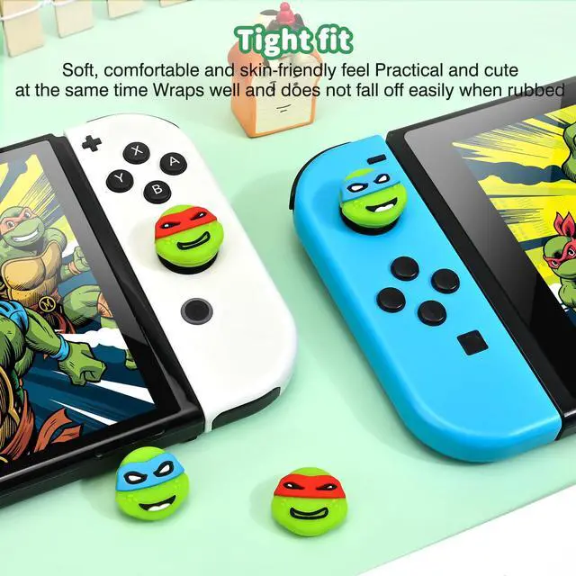 Alt view image 3 of 7 - Thumb Grips Caps Design for Switch Console, Soft Silicone Joycon Analog Controller Protective Anti-Slip Covers 4PCS Turtles Button Joystick Caps - Green Turtles