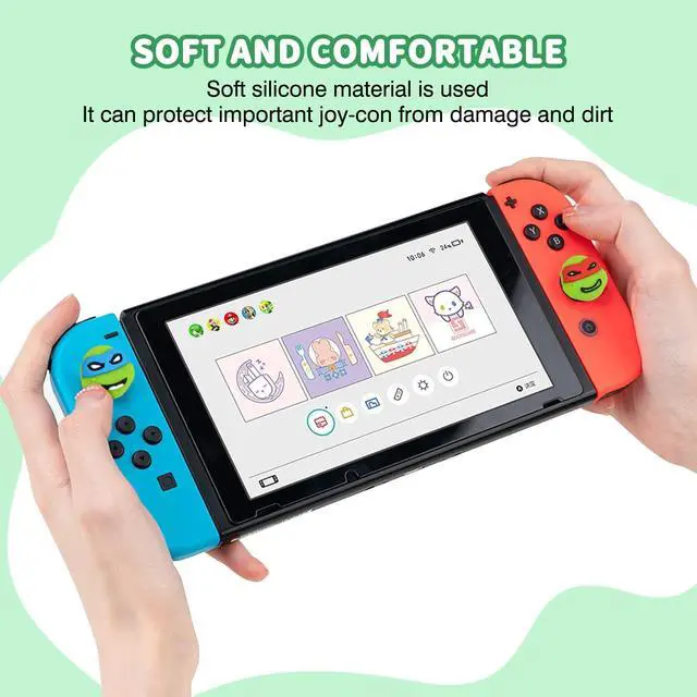 Alt view image 4 of 7 - Thumb Grips Caps Design for Switch Console, Soft Silicone Joycon Analog Controller Protective Anti-Slip Covers 4PCS Turtles Button Joystick Caps - Green Turtles
