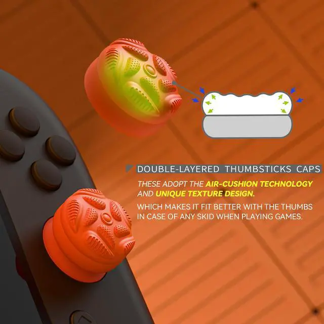 Alt view image 4 of 7 - for Switch 2 Thumbs Cushion Caps Thumb Grips (4-Pack) | Silicone Joystick Grip Cover for Nintendo Switch 2 Joycon, Anti-Slip Raindrop Texture Design - Blue & Orange