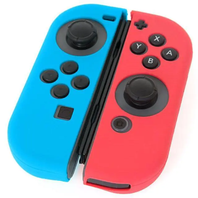 Alt view image 2 of 7 - Protective Case Compatible with Nintendo Switch Joy-Con Controller with Thumb Caps, 2 Pack Anti-Slip Silicone Grips Covers with 16 Thumb Stick Pads - Black, Blue + Red