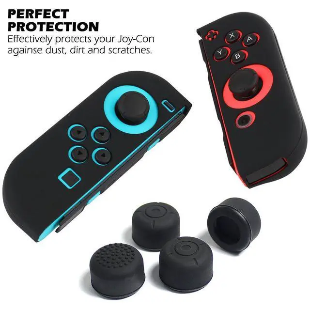 Alt view image 3 of 7 - Protective Case Compatible with Nintendo Switch Joy-Con Controller with Thumb Caps, 2 Pack Anti-Slip Silicone Grips Covers with 16 Thumb Stick Pads - Black, Blue + Red