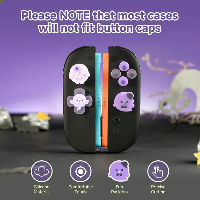 Alt view image 3 of 7 - ABXY Buttons Sticker Joystick Cover Caps for Switch 2, Cross D-Pad Button Caps Silicone Thumb Grips Set Compatible with Nintendo Switch 2 Controller - Candle Ghost
