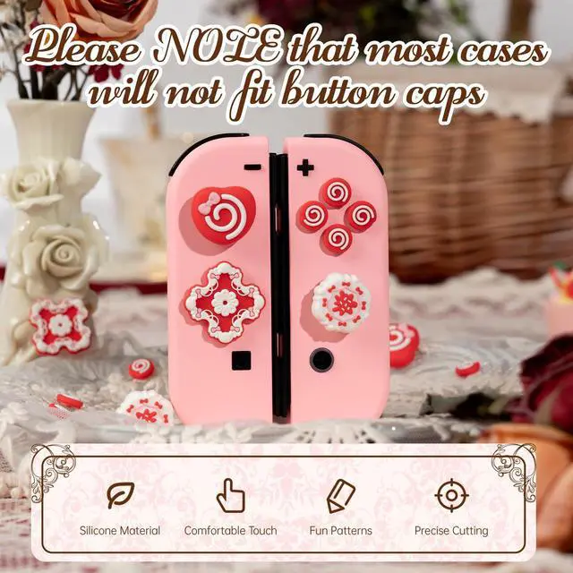 Alt view image 2 of 7 - Silicone Thumb Grip Caps Compatible with Switch/OLED Controller, Joystick Covers, D-Pad Button Cap, ABXY Button Stickers - Sweet Raspberry Pie