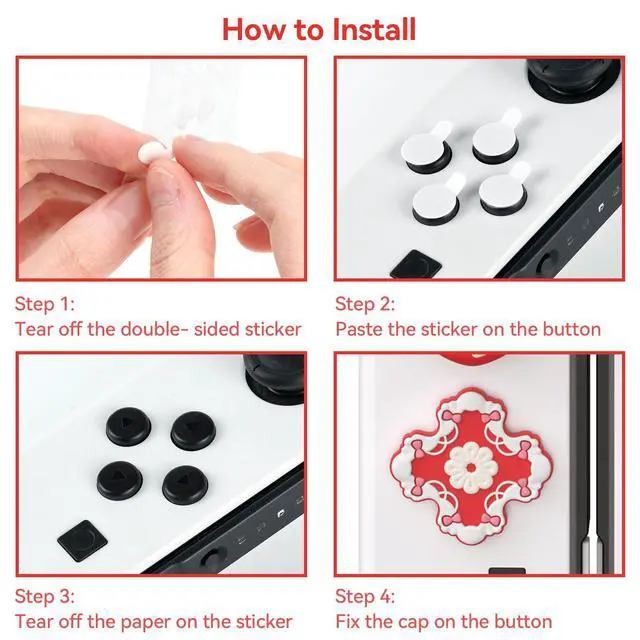 Alt view image 5 of 7 - Silicone Thumb Grip Caps Compatible with Switch/OLED Controller, Joystick Covers, D-Pad Button Cap, ABXY Button Stickers - Sweet Raspberry Pie