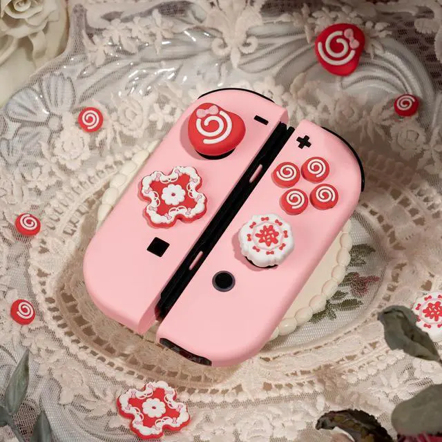 Alt view image 7 of 7 - Silicone Thumb Grip Caps Compatible with Switch/OLED Controller, Joystick Covers, D-Pad Button Cap, ABXY Button Stickers - Sweet Raspberry Pie