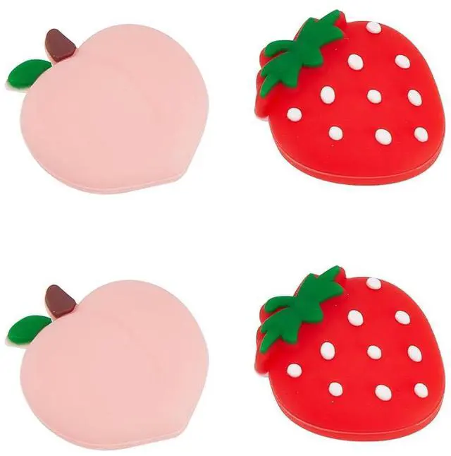 Main image of 4Pcs Peach Strawberry Thumb Grips Fruit Soft Silicon Joystick Button Caps Analog Joy Stick Cover Compatible with Switch OLED Lite Console for Controller Red Pink