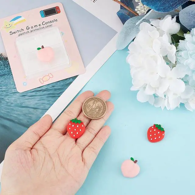 Alt view image 3 of 7 - 4Pcs Peach Strawberry Thumb Grips Fruit Soft Silicon Joystick Button Caps Analog Joy Stick Cover Compatible with Switch OLED Lite Console for Controller Red Pink