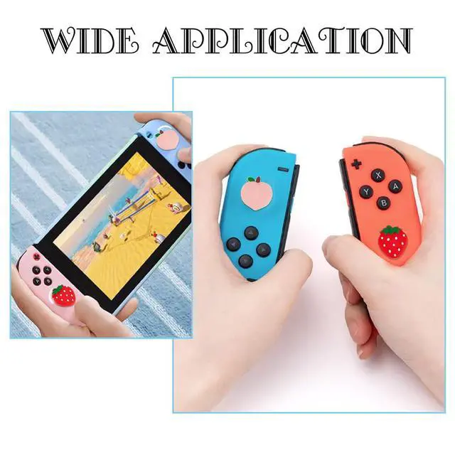 Alt view image 5 of 7 - 4Pcs Peach Strawberry Thumb Grips Fruit Soft Silicon Joystick Button Caps Analog Joy Stick Cover Compatible with Switch OLED Lite Console for Controller Red Pink