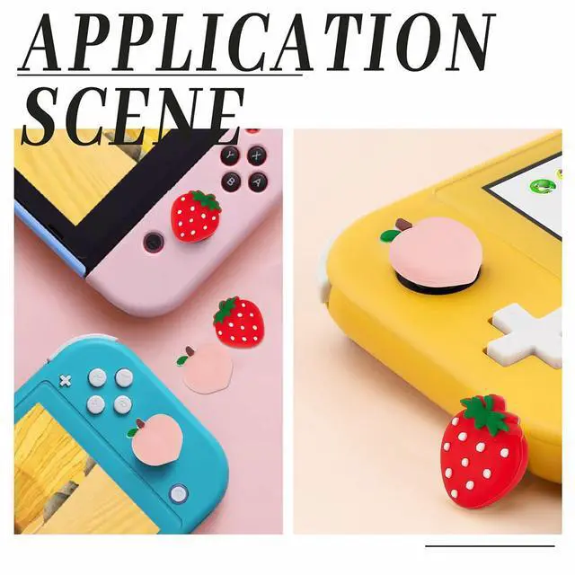 Alt view image 7 of 7 - 4Pcs Peach Strawberry Thumb Grips Fruit Soft Silicon Joystick Button Caps Analog Joy Stick Cover Compatible with Switch OLED Lite Console for Controller Red Pink
