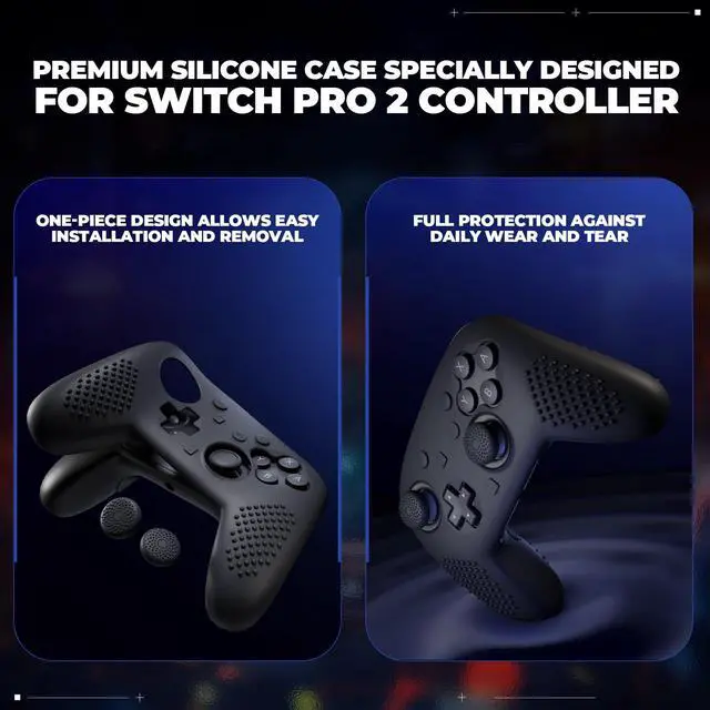 Alt view image 5 of 7 - Silicone Cover Skin for Nintendo Switch 2 Pro Controller 3D Studded Edition Anti-Slip Grip Protector Case for Switch 2 Pro with Back Button Cap, Thumb Grips & Sticker - Black