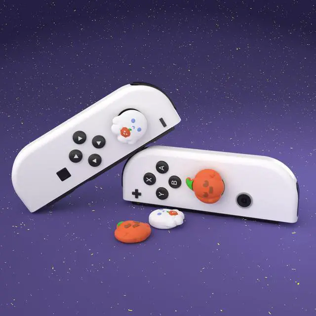 Alt view image 4 of 7 - Halloween Joystick Caps for Nintendo Switch, Thumbstick Grips for Switch Lite, Analog Cover for OLED Joycon Thumb Grip Caps - Spooky Ghost with Pumpkin