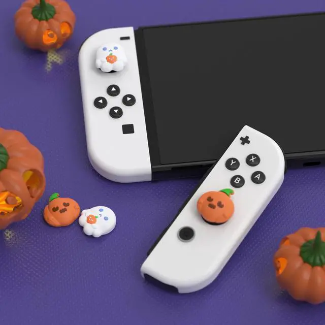 Alt view image 2 of 7 - Halloween Joystick Caps for Nintendo Switch, Thumbstick Grips for Switch Lite, Analog Cover for OLED Joycon Thumb Grip Caps - Spooky Ghost with Pumpkin
