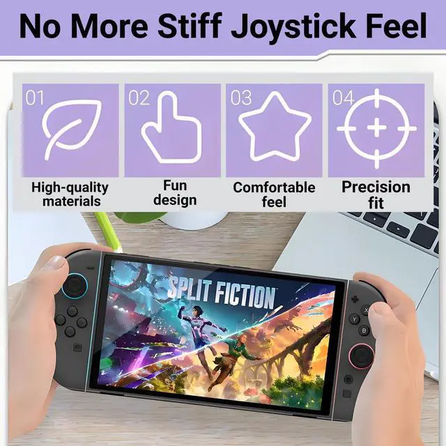 Alt view image 5 of 6 - Switch 2 Thumb Caps, 8PCS Soft Silicone Joystick Caps Compatible with Switch 2 Joycon, Non-Slip Protective Thumbstick Covers for Better Control & Stick Protection,Black