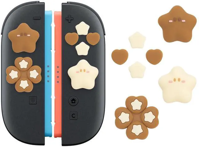 Main image of ABXY Buttons Sticker Joystick Cover Caps for Switch 2, Cross D-Pad Button Caps Silicone Thumb Grips Set Compatible with Nintendo Switch 2 Controller - Star Baby(Yellow Brown)