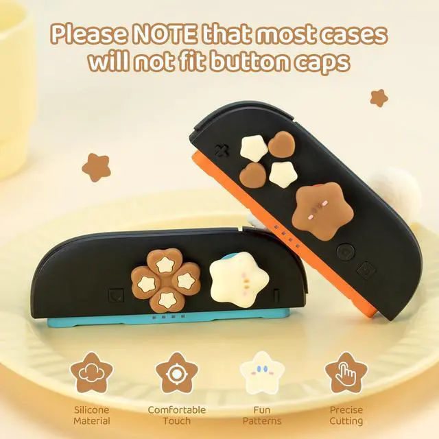 Alt view image 3 of 7 - ABXY Buttons Sticker Joystick Cover Caps for Switch 2, Cross D-Pad Button Caps Silicone Thumb Grips Set Compatible with Nintendo Switch 2 Controller - Star Baby(Yellow Brown)