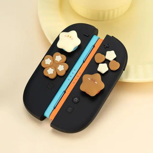 Alt view image 7 of 7 - ABXY Buttons Sticker Joystick Cover Caps for Switch 2, Cross D-Pad Button Caps Silicone Thumb Grips Set Compatible with Nintendo Switch 2 Controller - Star Baby(Yellow Brown)