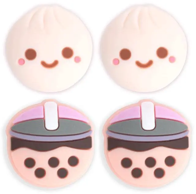 Main image of Boba Dumpling Thumb Grips | Cute Cutecore Food Pork Bun Face Bubble Tea | Kawaii Japanese Button Joystick Cap Cover | Compatible with Nintendo Switch 1 Standard Lite OLED