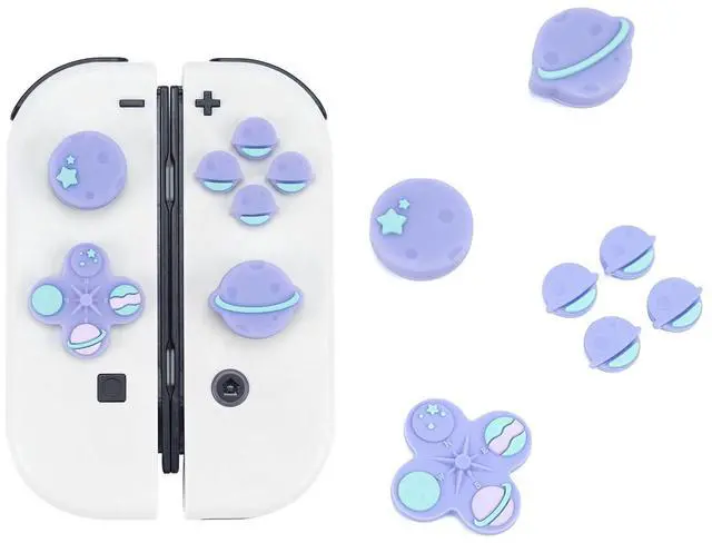 Main image of Cute Cross D-Pad Button Caps Silicone Thumb Grips Set, ABXY Key Buttons Sticker Joystick Cover Caps Compatible with Switch/OLED - Happy Planet