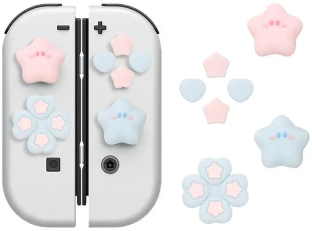 Main image of ABXY Buttons Sticker Joystick Cover Caps, Cross D-Pad Button Caps Silicone Thumb Grips Set Compatible with Nintendo Switch/OLED Controller - Star Baby(Pink Blue)