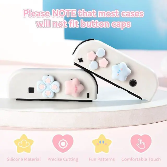 Alt view image 2 of 7 - ABXY Buttons Sticker Joystick Cover Caps, Cross D-Pad Button Caps Silicone Thumb Grips Set Compatible with Nintendo Switch/OLED Controller - Star Baby(Pink Blue)