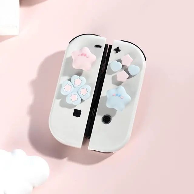 Alt view image 6 of 7 - ABXY Buttons Sticker Joystick Cover Caps, Cross D-Pad Button Caps Silicone Thumb Grips Set Compatible with Nintendo Switch/OLED Controller - Star Baby(Pink Blue)