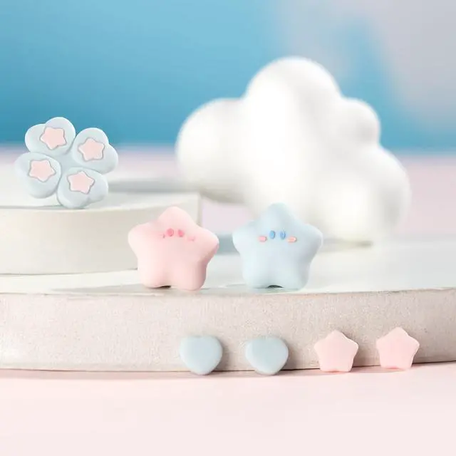 Alt view image 7 of 7 - ABXY Buttons Sticker Joystick Cover Caps, Cross D-Pad Button Caps Silicone Thumb Grips Set Compatible with Nintendo Switch/OLED Controller - Star Baby(Pink Blue)