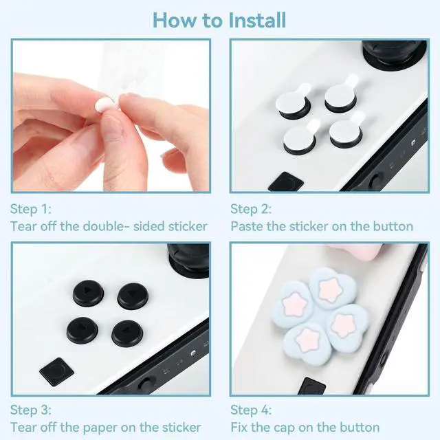 Alt view image 5 of 7 - ABXY Buttons Sticker Joystick Cover Caps, Cross D-Pad Button Caps Silicone Thumb Grips Set Compatible with Nintendo Switch/OLED Controller - Star Baby(Pink Blue)