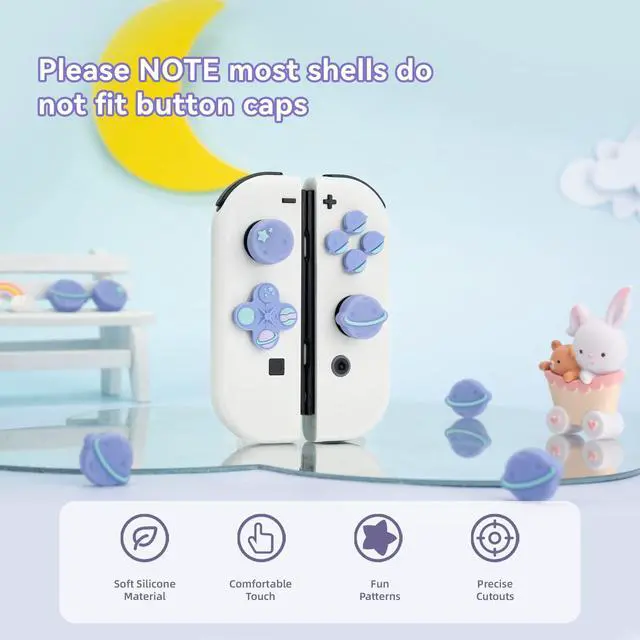 Alt view image 2 of 7 - Cute Cross D-Pad Button Caps Silicone Thumb Grips Set, ABXY Key Buttons Sticker Joystick Cover Caps Compatible with Switch/OLED - Happy Planet