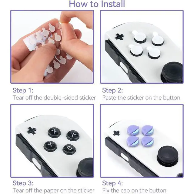 Alt view image 4 of 7 - Cute Cross D-Pad Button Caps Silicone Thumb Grips Set, ABXY Key Buttons Sticker Joystick Cover Caps Compatible with Switch/OLED - Happy Planet
