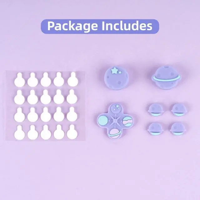 Alt view image 3 of 7 - Cute Cross D-Pad Button Caps Silicone Thumb Grips Set, ABXY Key Buttons Sticker Joystick Cover Caps Compatible with Switch/OLED - Happy Planet
