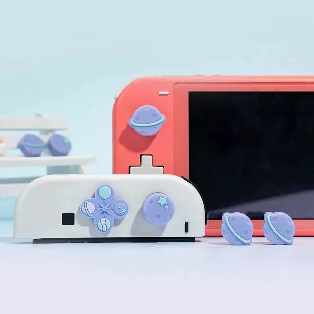 Alt view image 6 of 7 - Cute Cross D-Pad Button Caps Silicone Thumb Grips Set, ABXY Key Buttons Sticker Joystick Cover Caps Compatible with Switch/OLED - Happy Planet
