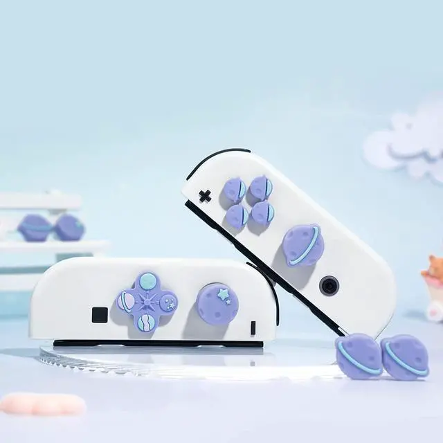 Alt view image 7 of 7 - Cute Cross D-Pad Button Caps Silicone Thumb Grips Set, ABXY Key Buttons Sticker Joystick Cover Caps Compatible with Switch/OLED - Happy Planet