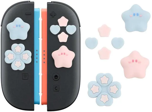 Main image of ABXY Buttons Sticker Joystick Cover Caps for Switch 2, Cross D-Pad Button Caps Silicone Thumb Grips Set Compatible with Nintendo Switch 2 Controller - Star Baby(Pink Blue)