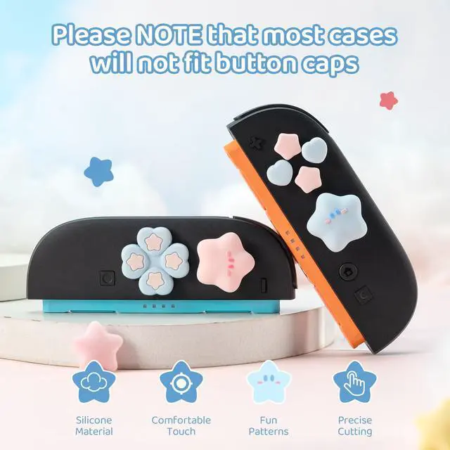 Alt view image 3 of 7 - ABXY Buttons Sticker Joystick Cover Caps for Switch 2, Cross D-Pad Button Caps Silicone Thumb Grips Set Compatible with Nintendo Switch 2 Controller - Star Baby(Pink Blue)