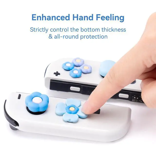 Alt view image 2 of 7 - Cross D-Pad Button Caps Thumb Grips Set,Silicone ABXY Key Buttons Sticker Compatible with Switch/OLED Joy Con (Blue & Purple)