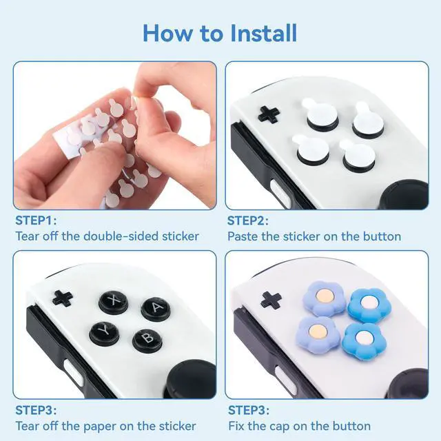 Alt view image 4 of 7 - Cross D-Pad Button Caps Thumb Grips Set,Silicone ABXY Key Buttons Sticker Compatible with Switch/OLED Joy Con (Blue & Purple)