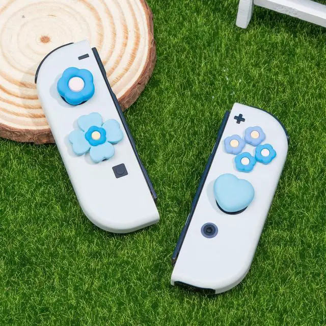 Alt view image 7 of 7 - Cross D-Pad Button Caps Thumb Grips Set,Silicone ABXY Key Buttons Sticker Compatible with Switch/OLED Joy Con (Blue & Purple)