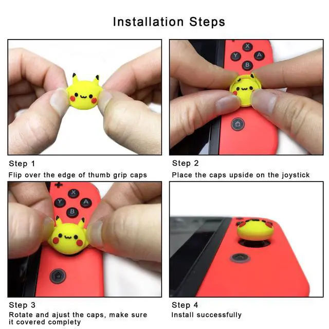 Alt view image 6 of 6 - Cute Thumb Grip Caps Compatible with Switch Joy-con/OLED/Switch Lite, Kawaii Joystick Cap Grip 4PCS Soft Silicone Protective Ergonomic Button Cover, Yellow P