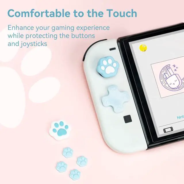 Alt view image 2 of 7 - Silicone Cat Paw Button Caps Thumb Grips Set, Joystick Cover Caps Compatible with Switch/OLED - Blue