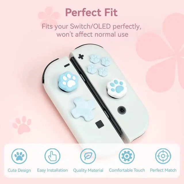 Alt view image 3 of 7 - Silicone Cat Paw Button Caps Thumb Grips Set, Joystick Cover Caps Compatible with Switch/OLED - Blue
