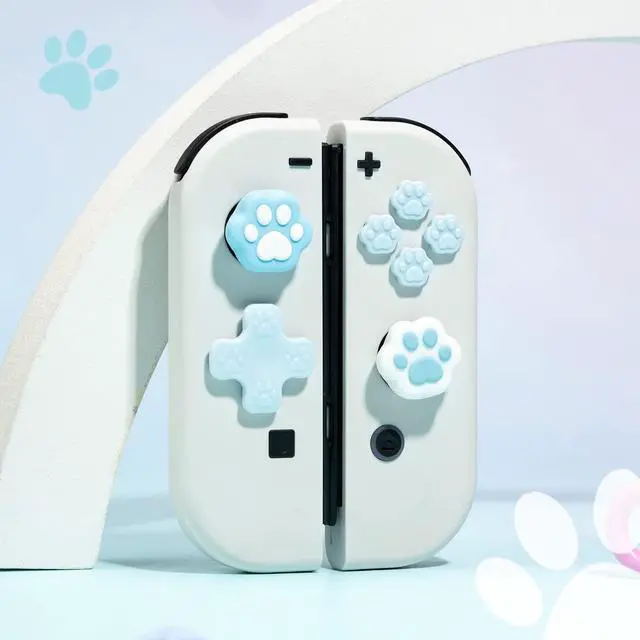 Alt view image 5 of 7 - Silicone Cat Paw Button Caps Thumb Grips Set, Joystick Cover Caps Compatible with Switch/OLED - Blue