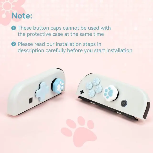 Alt view image 4 of 7 - Silicone Cat Paw Button Caps Thumb Grips Set, Joystick Cover Caps Compatible with Switch/OLED - Blue