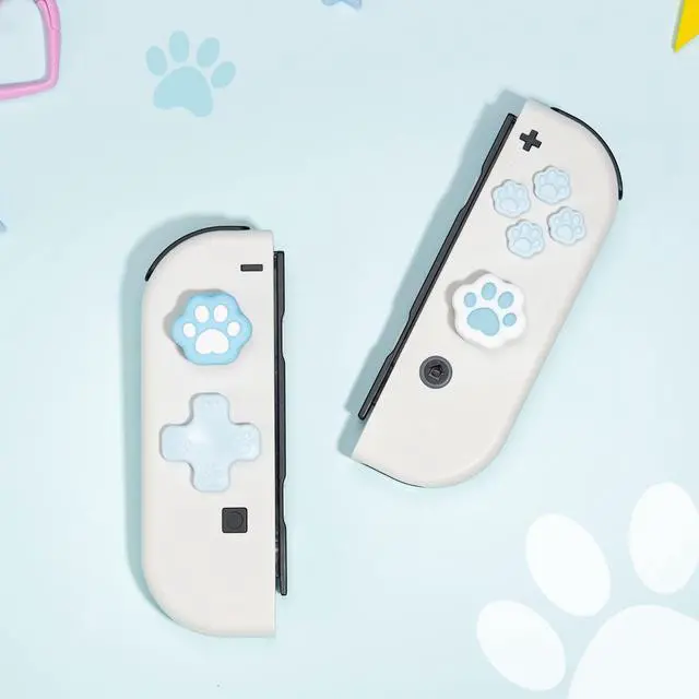 Alt view image 6 of 7 - Silicone Cat Paw Button Caps Thumb Grips Set, Joystick Cover Caps Compatible with Switch/OLED - Blue