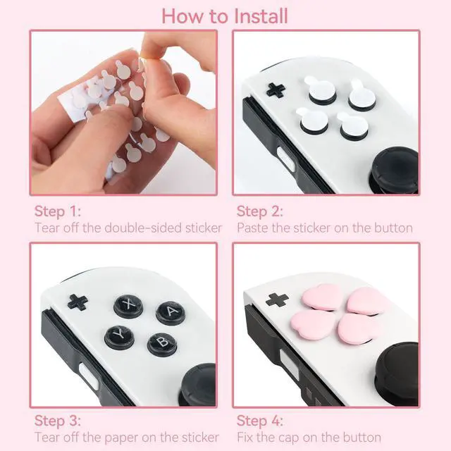 Alt view image 3 of 5 - Silicone Cross D-Pad Button Caps Set Heart Shape Joystick Cover - ABXY Key Buttons Sticker Compatible with Switch/OLED Joy-Con - Pink & Blue