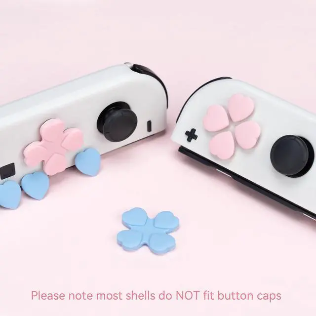 Alt view image 4 of 5 - Silicone Cross D-Pad Button Caps Set Heart Shape Joystick Cover - ABXY Key Buttons Sticker Compatible with Switch/OLED Joy-Con - Pink & Blue