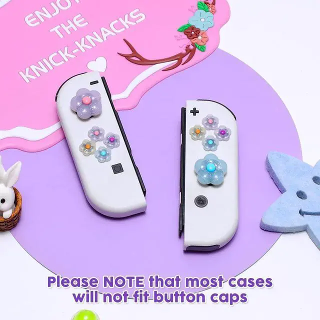 Alt view image 3 of 7 - Glitter Flower D-Pad Button Caps Silicone Thumb Grips Set, Cute ABXY Key Buttons Sticker Joystick Cover Caps Compatible with Nintendo Switch/Switch OLED