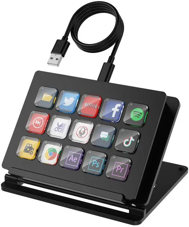 Main image of 15-Key LCD Macro Keyboard, Customizable Stream Controller with Programmable Shortcut Keys for OBS, Twitch, YouTube, Zoom, Photoshop All-in-One Productivity Control Pad for PC & Mac